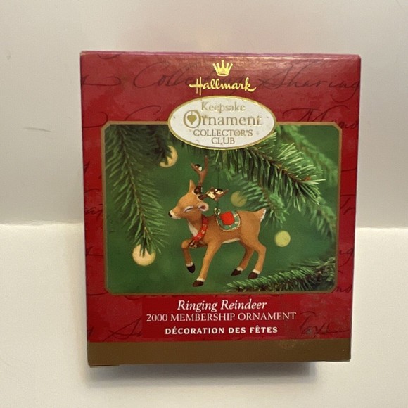 Hallmark Keepsake Ornament 2000 Membership Ornament Ringing Reindeer - Picture 1 of 3